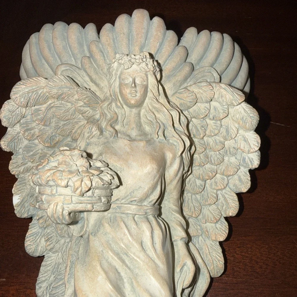 Archangel Wall Sculpture Shelf Sconce Beige Resin Angel Decor Small Wall